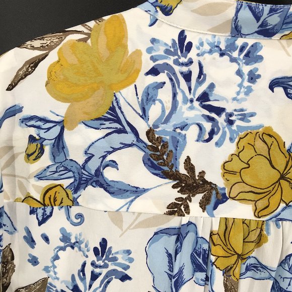 LONG TALL SALLY Long-Sleeve V-Neck White mustard Blue Fall autumn Floral 14T 14 - Picture 8 of 8